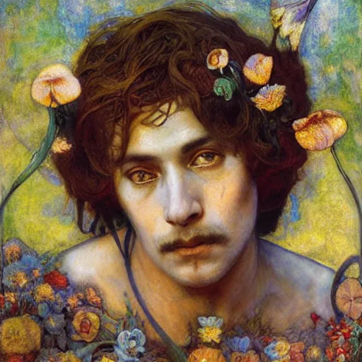 Image similar to the flower prince is dying, by Annie Swynnerton and Diego Rivera and Elihu Vedder, symbolist, dramatic lighting, elaborate geometric ornament, Art Brut, soft cool colors,smooth, sharp focus, extremely detailed, Adolf Wölfli and Donato Giancola