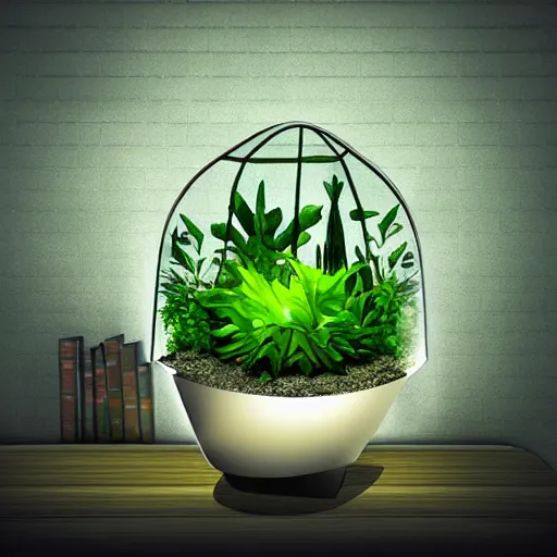 Prompt: glowing terrarium with plants inside digital art scary gothic mysterious