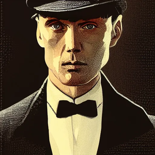 Image similar to a portrait of tommy shelby from the peaky blinders in front of atlantis, in the style of Benjamin Bader, sharp, highly detailed, realistic face, digital art, epic, fantasy, artstation