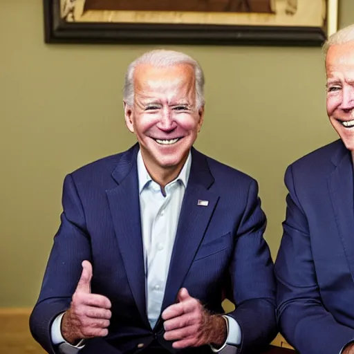 Image similar to A portrait photo of joe biden teams up with a teenage joe biden, perfect faces, 50 mm, award winning photography