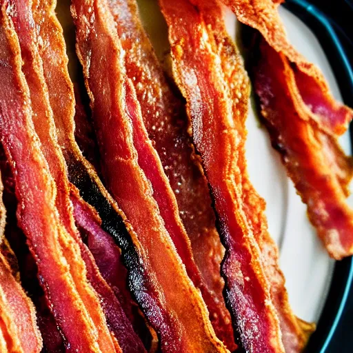 Image similar to close up high resolution photo of vegan bacon, very tasty, food photography, instagram, trending