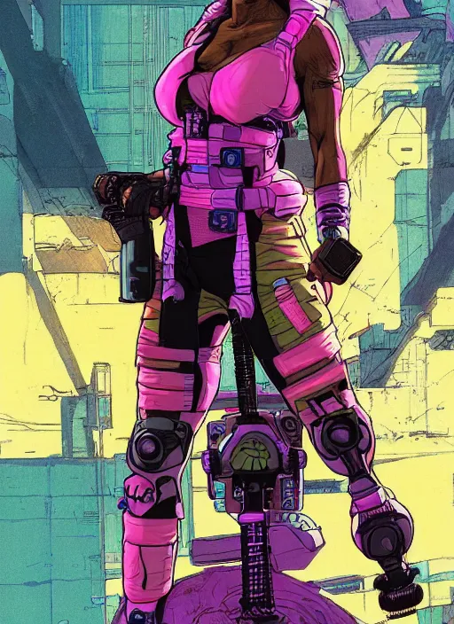 Prompt: sonya igwe. apex legends cyberpunk fitness babe. concept art by james gurney and mœbius.