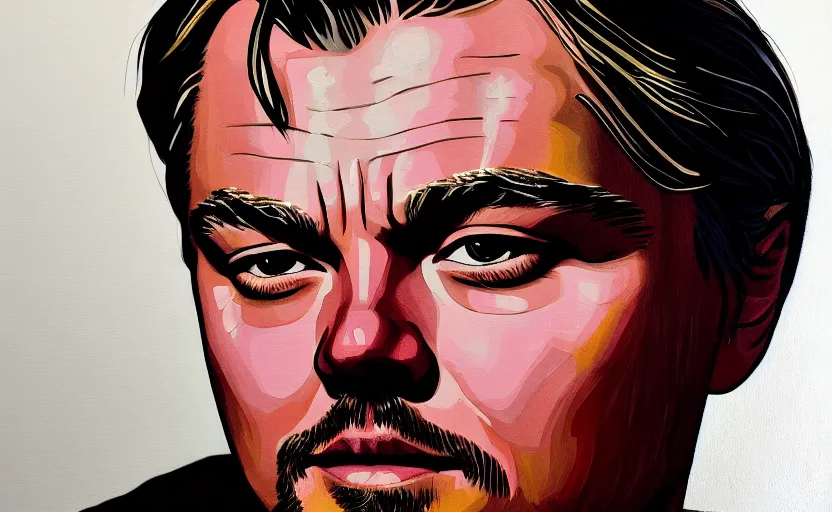 Prompt: painting of leonardo dicaprio in the style of martine johanna