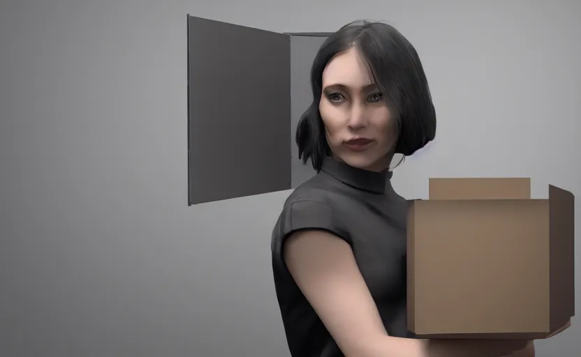 Image similar to a woman holding a box, unreal engine