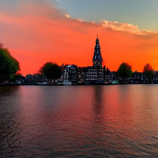 Image similar to a red sky with a yellow sun in amsterdam