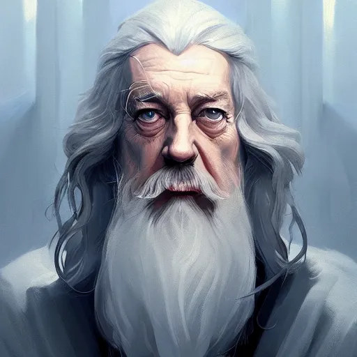 Prompt: portrait of gandalf the white 4 k, concept art, by wlop, ilya kuvshinov, artgerm, krenz cushart, greg rutkowski, pixiv. cinematic dramatic atmosphere, sharp focus, volumetric lighting, cinematic lighting, studio quality