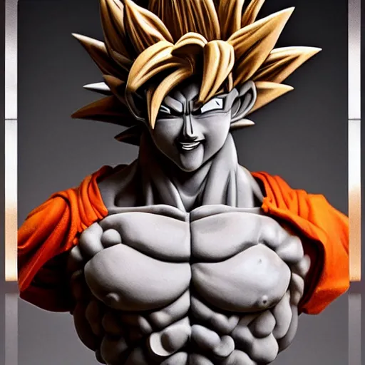 Image similar to amazing lifelike award winning marble bust of goku trending on art station artgerm Greg rutowski alpgonse mucha cinematic