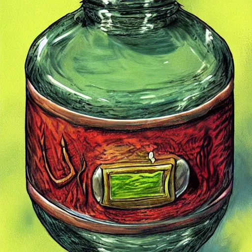 Image similar to painting of one health potion, closeup, fantasy, by tony diterlizzi