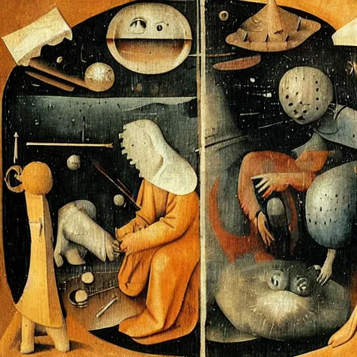 Image similar to Dreaming of outer space, by Hieronymous Bosch, lofi colors