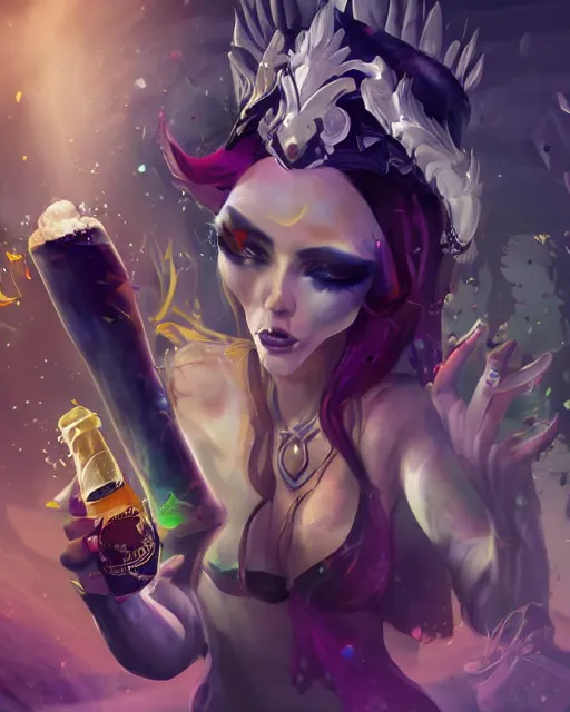 Prompt: champion splashart of a low level underdog alcoholic drug addict follower of the death goddess