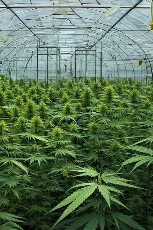 Image similar to cannabis greenhouse with harvest at sunrise, old photo