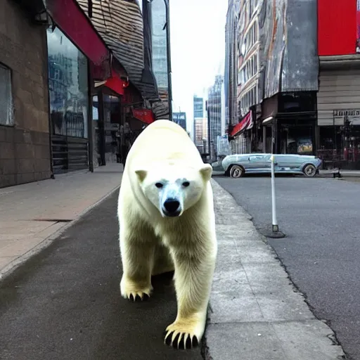 Prompt: a polar bear in the city