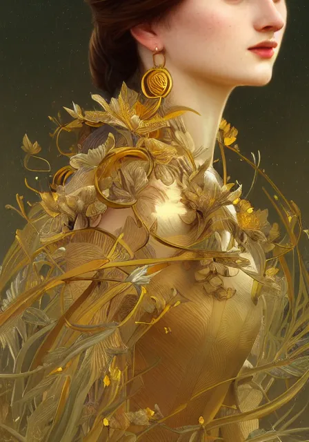 Image similar to sansa bee bee bee bee bee bee bee bee gold, intricate, elegant, highly detailed, digital painting, artstation, concept art, smooth, sharp focus, illustration, art by artgerm and greg rutkowski and alphonse mucha and william - adolphe bouguereau