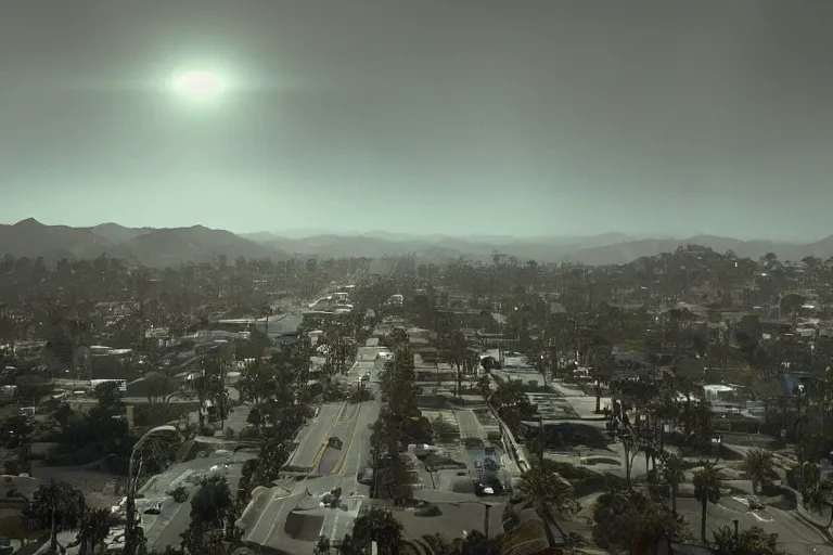 Prompt: cinematography of alien invasion in Santa Monica By Emmanuel Lubezki