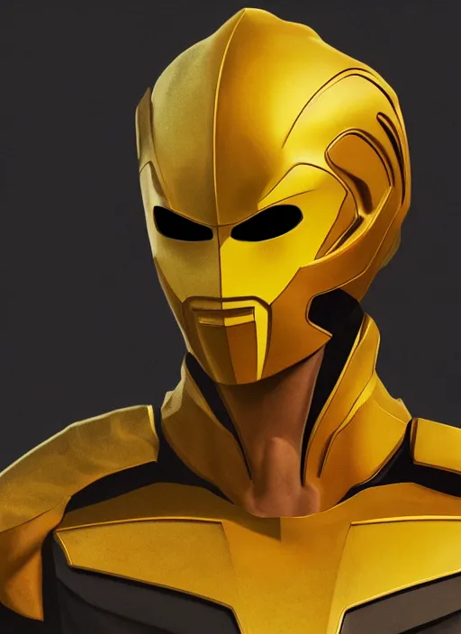 Prompt: bust, head and torso only, yellow ranger, trending on artstation, unreal engine, movie poster, fine detail, extremely detailed, sharp focus, smooth, digital illustration, by rossdraws, frank franzzeta, sakimichan, corrected hand, perfect hands, 4 k