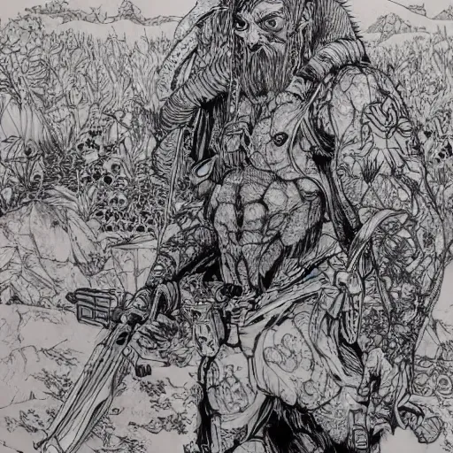 Image similar to Gigachad, by Q Hayashida, high quality, intricate line work, pen and ink