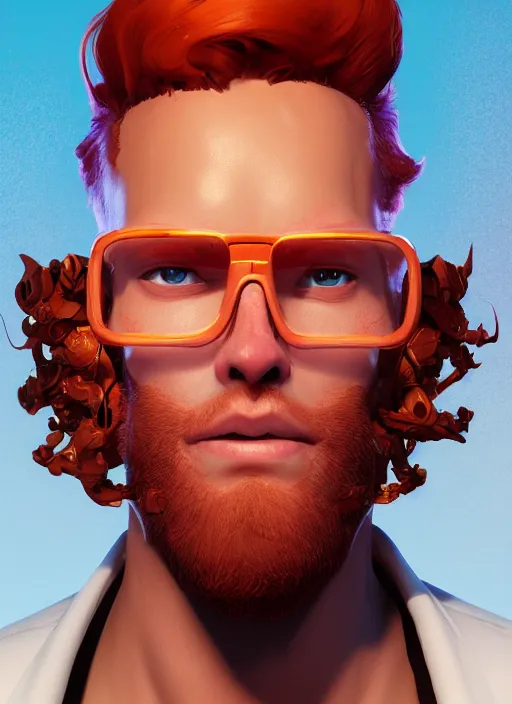 Prompt: synthwave portrait of curly orange hair man from overwatch, au naturel, hyper detailed, digital art, trending in artstation, cinematic lighting, studio quality, smooth render, unreal engine 5 rendered, octane rendered, art style by klimt and nixeu and ian sprigger and wlop and krenz cushart.