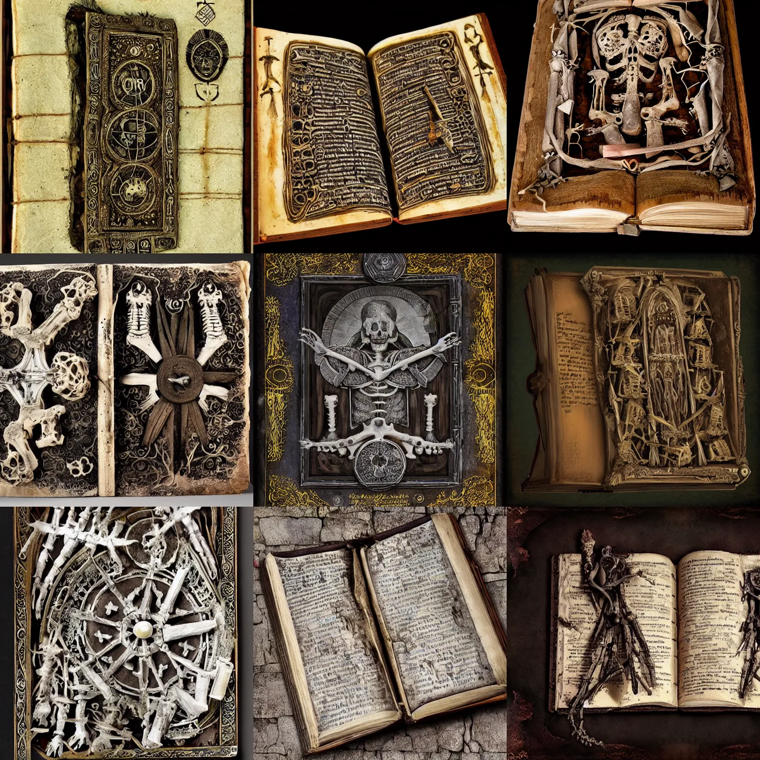 Prompt: magical ancient spellbook on an alter made of bones wojciech siudmak by ei - q cgsociety