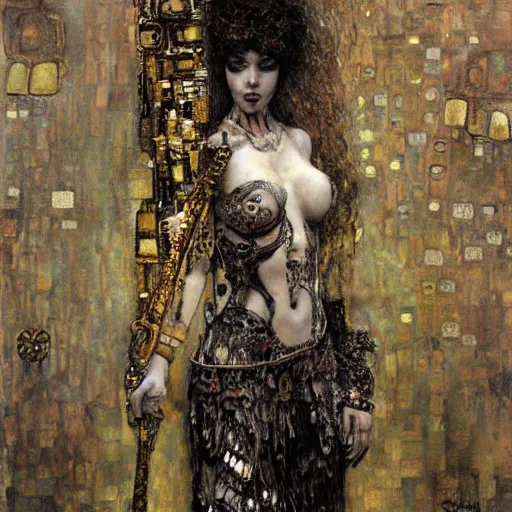 Prompt: depraved goddess soldier, intricate detail, klimt, royo, royo, whealan,