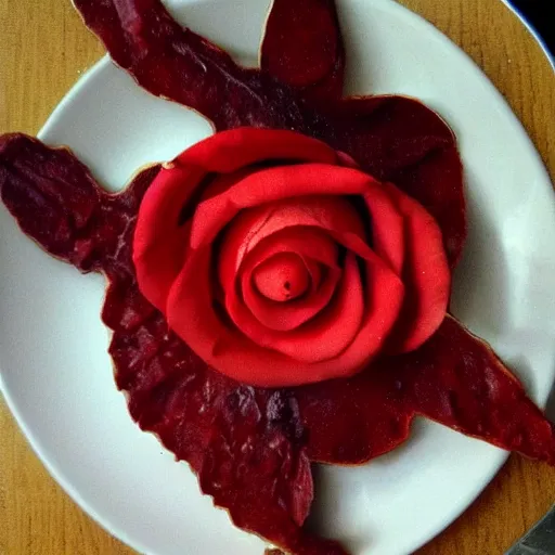 Image similar to a rose made out of hot sauce