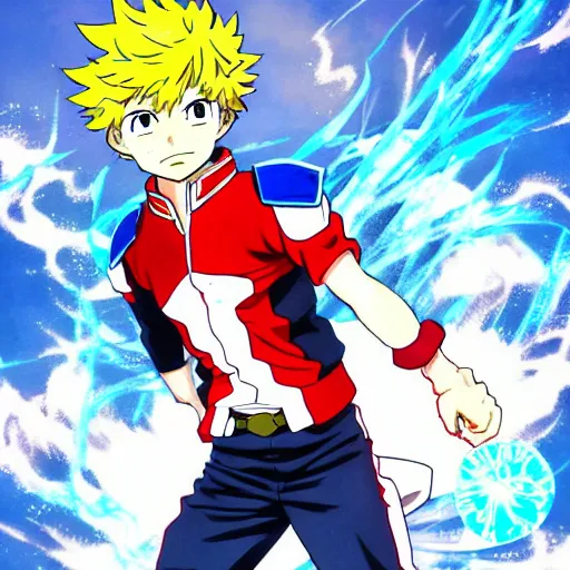 Prompt: highly detailed anime shonen art of a boy with water powers by masayoshi tanaka, in my hero academia, in full metal alchemist, 8 k, anime!!!!!!!!!!!!! trending on artstation, cel shaded, spikey hair