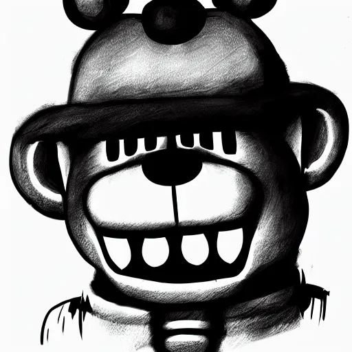 Image similar to a sketch drawing of freddy fazbear, artstation, deviantart, black and white, fnaf,