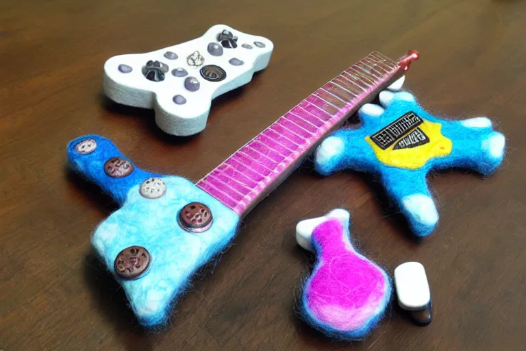 Prompt: call of duty : laundry time 2. dream needle felted guitar hero controller