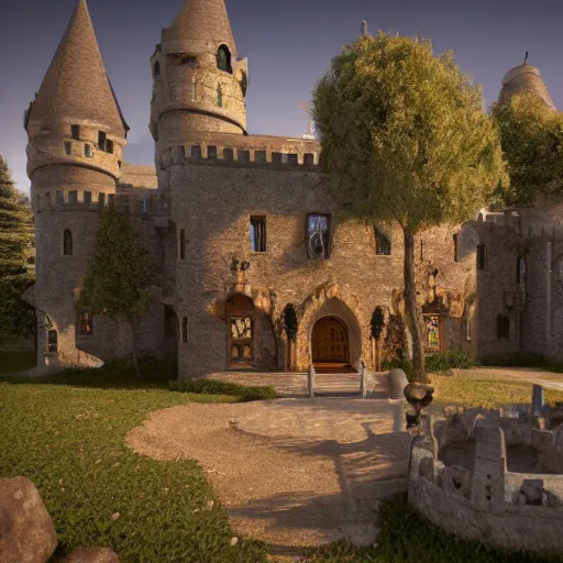 Image similar to 8 k hd detailed octane render of an enchanted medieval castle