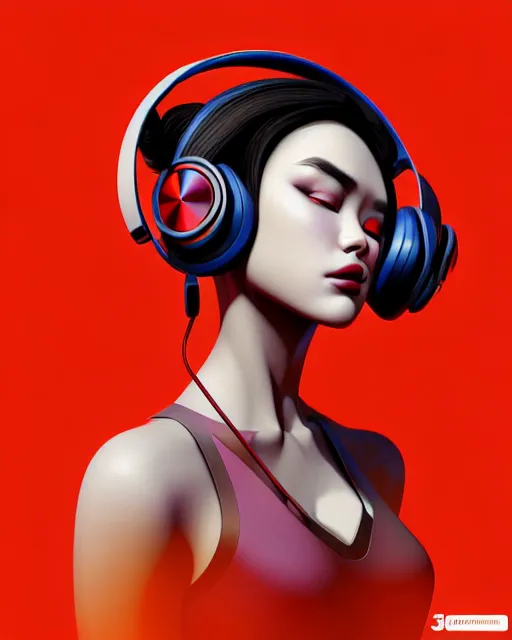 Image similar to richly detailed color illustration of a demon-listening-to-headphones illustrated by Artgerm and Mina Petrovic and Timothy Kong and Marina Federovna. 3D shadowing