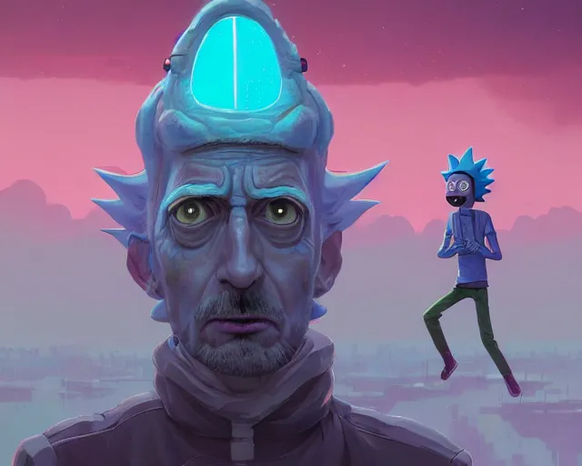 Image similar to fantasy portrait of cartoon rick & morty, intricate abstract. intricate artwork, by greg rutkowski, wlop, beeple, dan mumford. concept art, octane render, trending on artstation, greg rutkowski very coherent symmetrical artwork. cinematic, key art, hyper realism, high detail, octane render, 8 k, iridescent accents