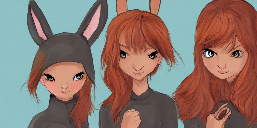 Image similar to women, dark skin, ginger, cartoon, sweatshirt, concept art, concept art, bunny ears,