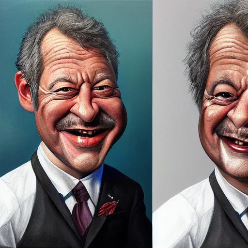 Image similar to Caricature portraits done of Gene Ween, realistic, hyperrealistic, very realistic, highly detailed, very detailed, extremely detailed, detailed, oil painting, digital art, trending on artstation