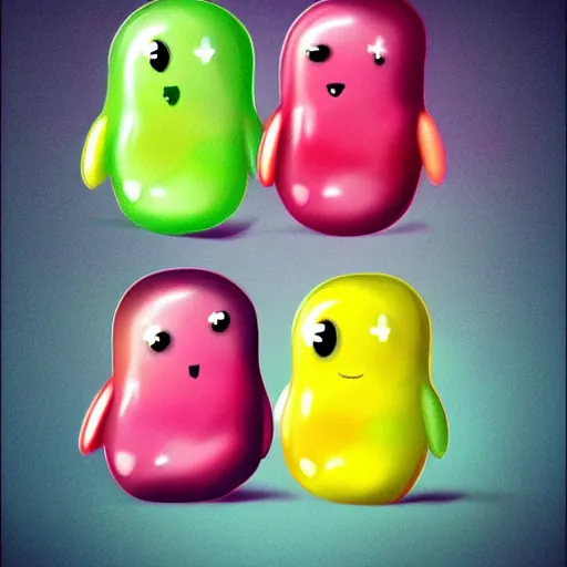 Image similar to trending on art station, cute jelly bean creatures cartoon,