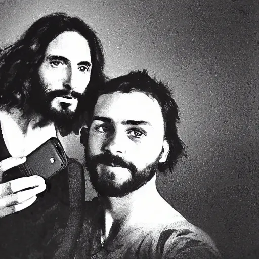 Prompt: Jesus takes a selfie with the devil