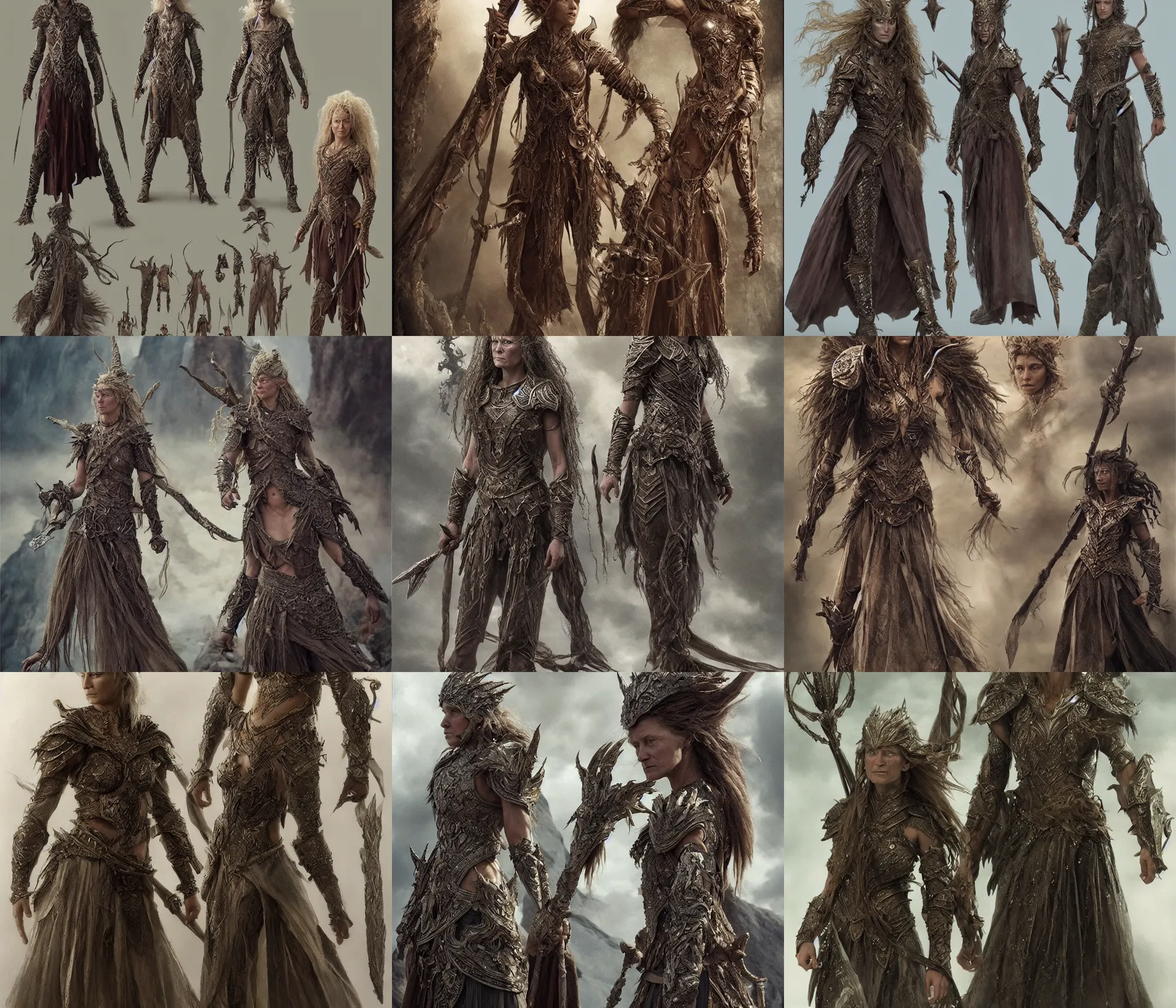 Prompt: female costume concept for an epic fantasy film by ngila dickson, jenny beavan, and sandy powell. sharp focus, cinematic atmosphere, detailed and intricate, perfect anatomy