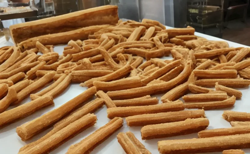 Prompt: a landscape made entirely of churro