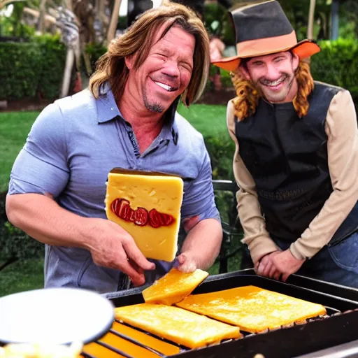 Prompt: disney's goofy grilling cheese with mickey rourke