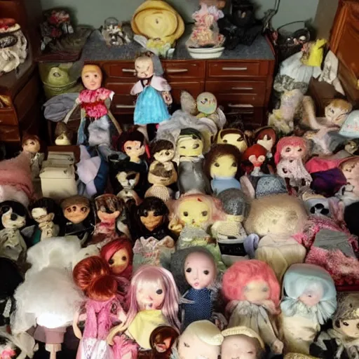 Prompt: haunted hoarder's house filled with dolls, best of craigslist, 4 k,