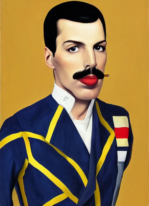 Image similar to a portrait painting of Freddie Mercury by John Currin