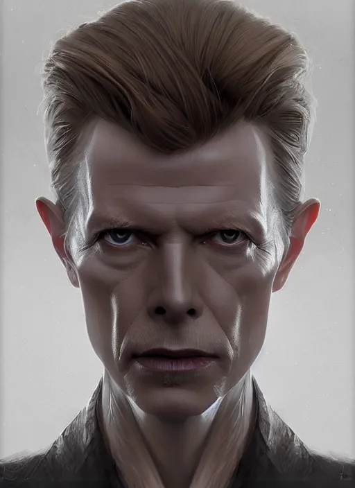 Image similar to symmetry!! david bowie, male, machine parts embedded into face, intricate, elegant, highly detailed, digital painting, artstation, concept art, smooth, sharp focus, illustration, art by artgerm and greg rutkowski and alphonse mucha, 8 k
