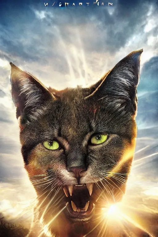 Image similar to a movie poster for warrior cats, depth of field, sun flare, hyper realistic, very detailed, backlighting, cgi, by wayne mclouglin