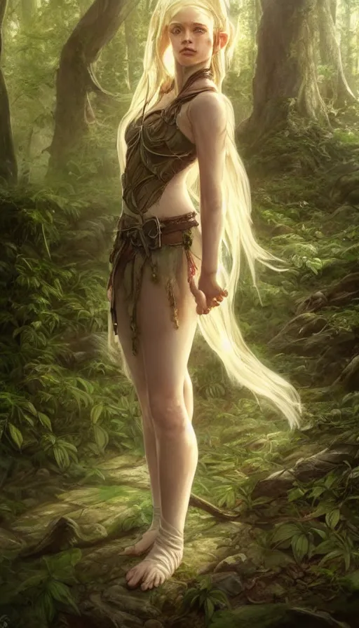 Image similar to fragile sad elf in forest, fit, warhammer, fame of thrones, lord of the rings, sweaty, intricate, highly detailed, digital painting, artstation, concept art, smooth, sharp focus, illustration, unreal engine 5, 8 k, art by artgerm and greg rutkowski and alphonse mucha