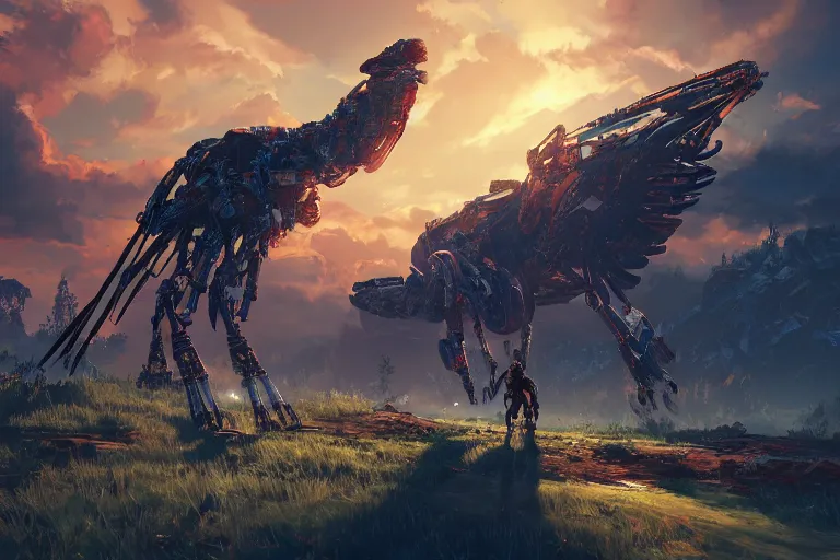 Image similar to glinthawk machine mecanical creature robot of horizon forbidden west horizon zero dawn radiating a glowing aura global illumination ray tracing hdr fanart arstation by ian pesty and alena aenami artworks in 4 k