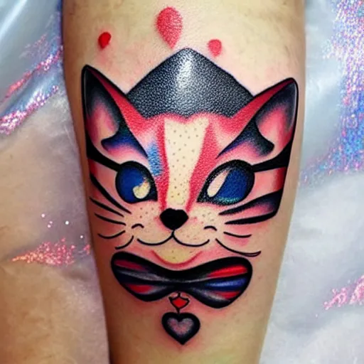 Image similar to kawaii clown cat tattoo design