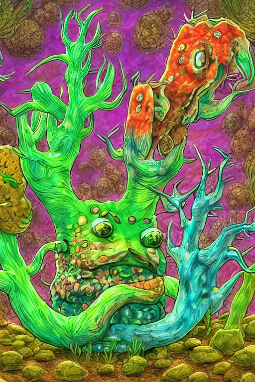 Prompt: creature sushi roots cactus elemental flush of force nature micro world fluo light deepdream illumination ray tracing hdr fanart arstation by sung choi and eric pfeiffer and gabriel garza and casper konefal