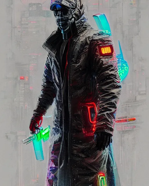 Prompt: detailed full body Blade Runner, cyberpunk futuristic neon, reflective coat, decorated with traditional Japanese ornaments by Ismail inceoglu dragan bibin hans thoma greg rutkowski Alexandros Pyromallis Nekro Rene Maritte Illustrated, fine details, realistic shaded, fine-face, pretty face