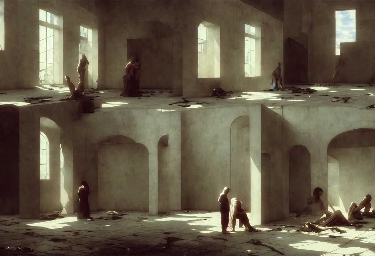 Prompt: sad and heartbreaking painting of an empty location, cinematic scenery, art by ( ( ( gregory crewdson ) ) ) and wayne barlowe and francis bacon and artgerm and wlop and william - adolphe bouguereau