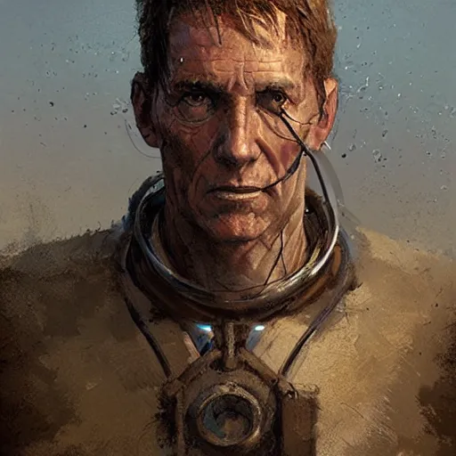 Prompt: a neolithic priest, male, cybernetically enhanced, sci fi character portrait by greg rutkowski, craig mullins