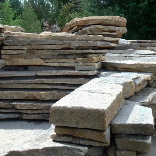 Image similar to many horizontal slabs of stone.