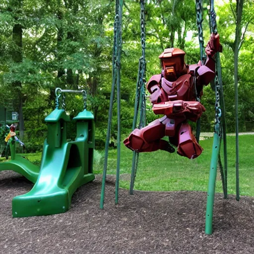 Image similar to master chief on a swing set